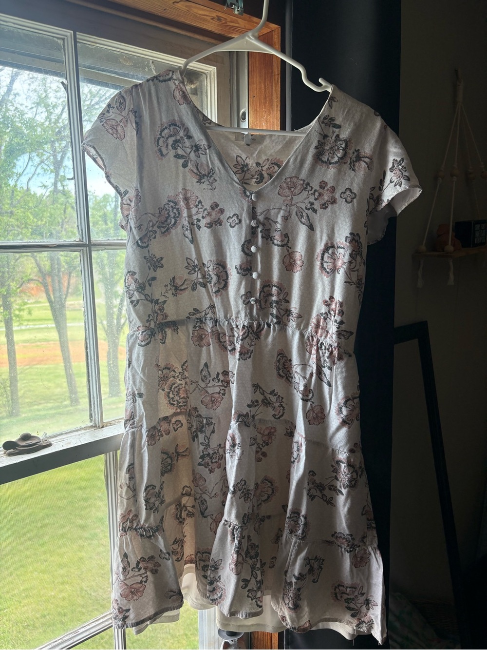 Maurices Cream Mini Dress with Pink Floral Print